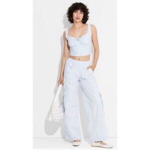 NEW Wild Fable Aqua Blue Midrise Wide Leg Pull On Cargo Pants